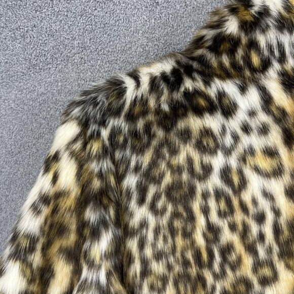 Eliza J Coat Womens Large Brown Faux Fur Animal Print Snap Mid Length Jacket - Picture 16 of 16